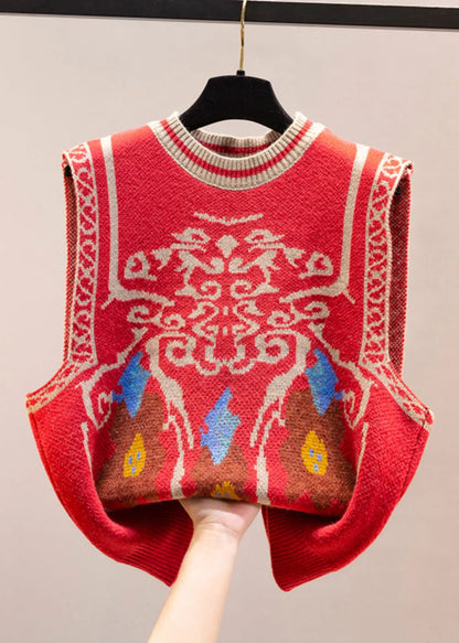 Jacquard Navy O Neck Cozy Knit Vest Sleeveless