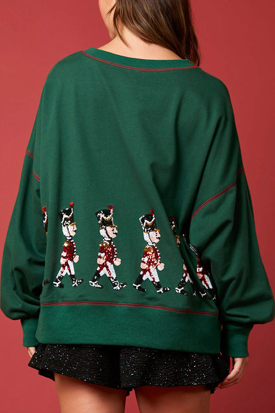 Christmas Soldier Sequin Long-Sleeve Casual Sweatshirt