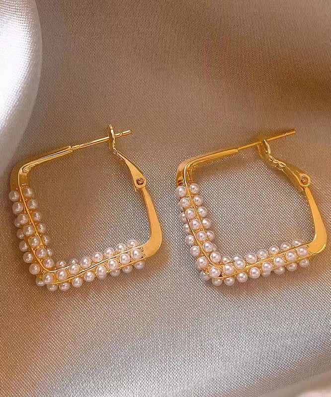 Gold Sterling Silver Overgild Zircon Pearl Hoop Earrings