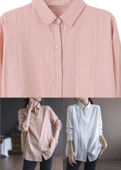 White Peter Pan Collar Button Cotton Shirt Long Sleeve