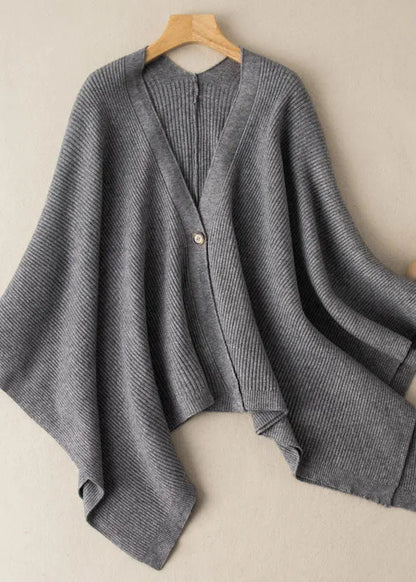 Oatmeal V Neck Button Cotton Knit Sweaters Cardigans Batwing Sleeve