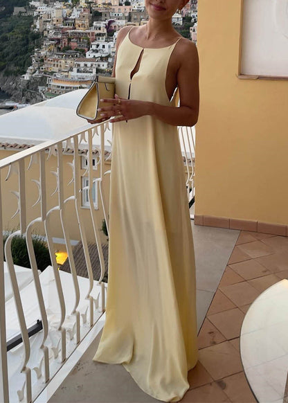Apricot Backless Silk Spaghetti Strap Dress Summer