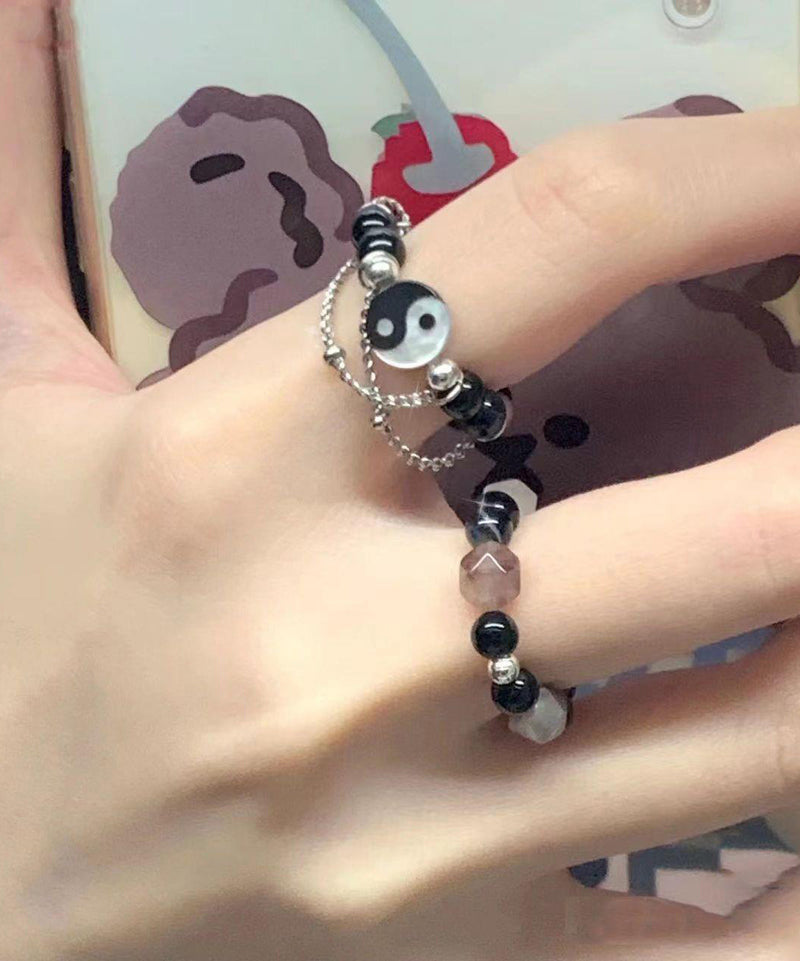 Colorblock Gem Stone Beading Rings Two Piece Set