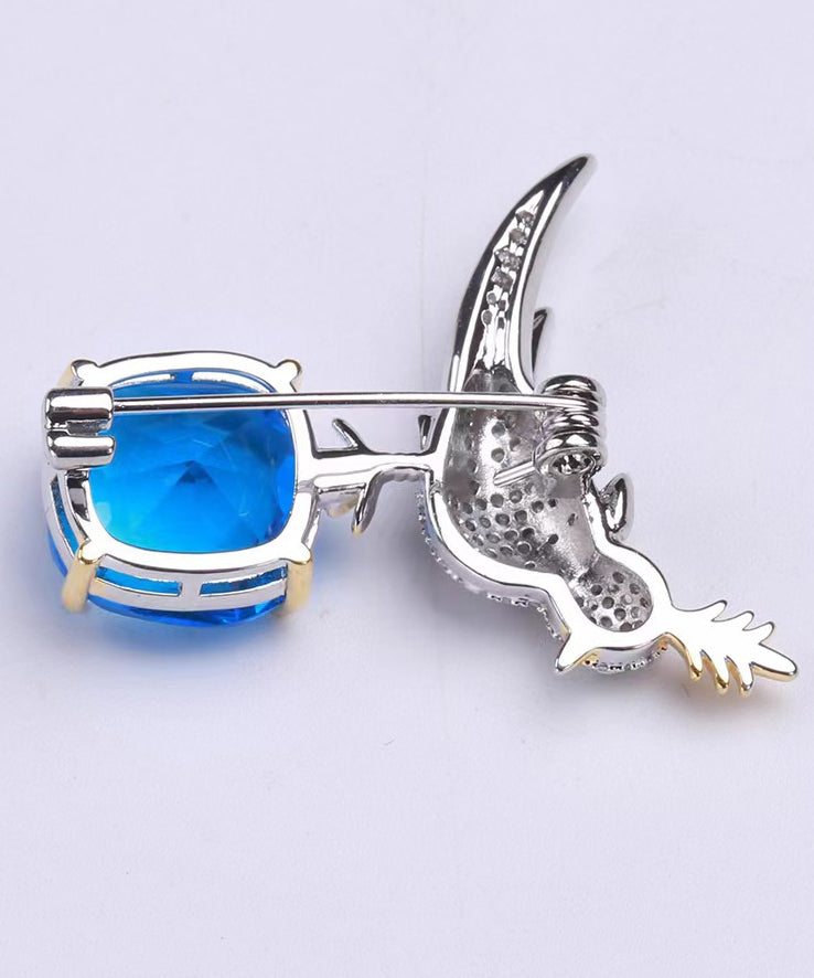 Blue Copper Zircon Gem Stone Little Bird Brooches