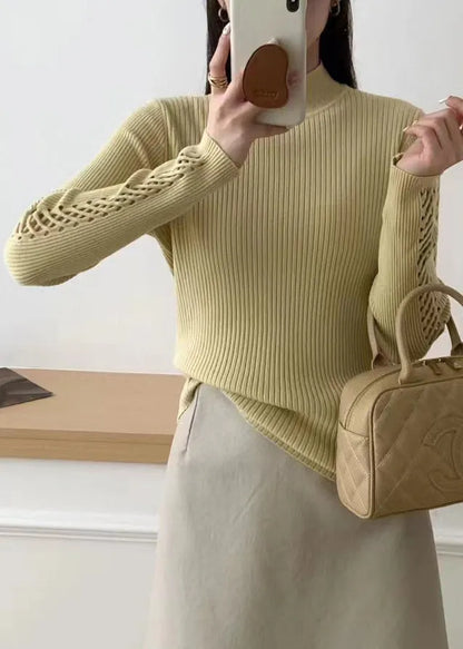 Yellow Hollow Out Knit Sweater Fall