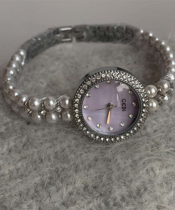 Purple Stainless Steel Zircon Tempered Glass Watches