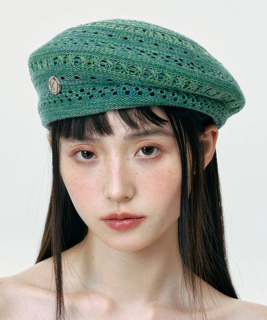 New Green Hollow Out Breathable Knit Beret Hat