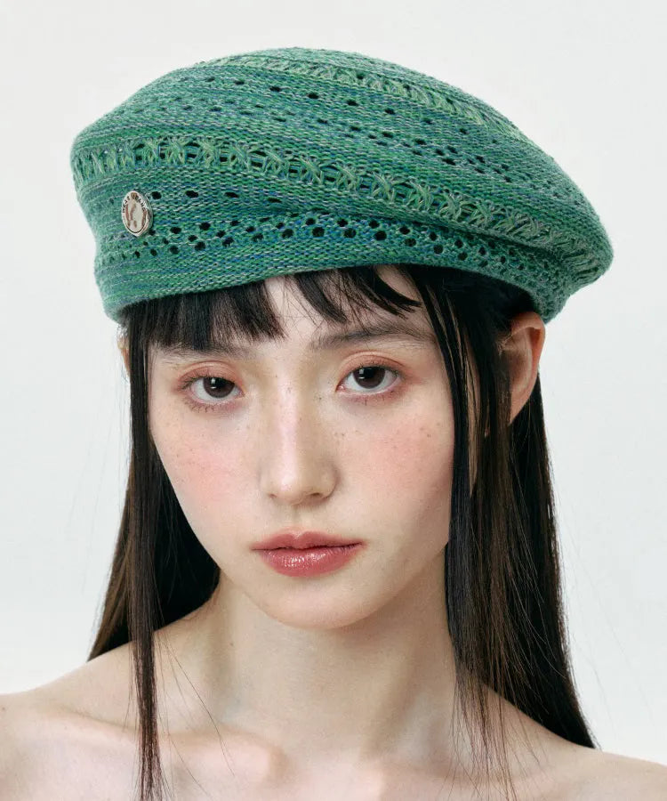 New Green Hollow Out Breathable Knit Beret Hat