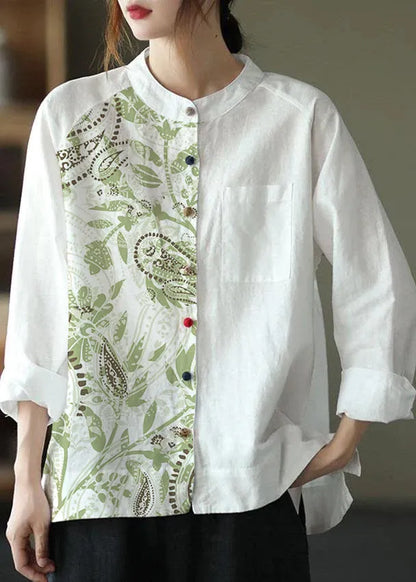 Modern Gray Text Loose Patchwork Pockets Fall Long Sleeve Blouse Top