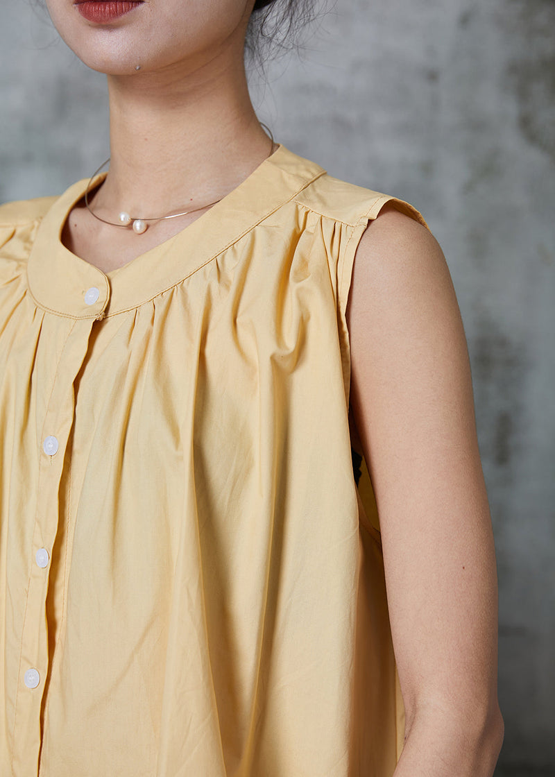 Style Yellow Oversized Cotton a Line Shirt Sleeveless