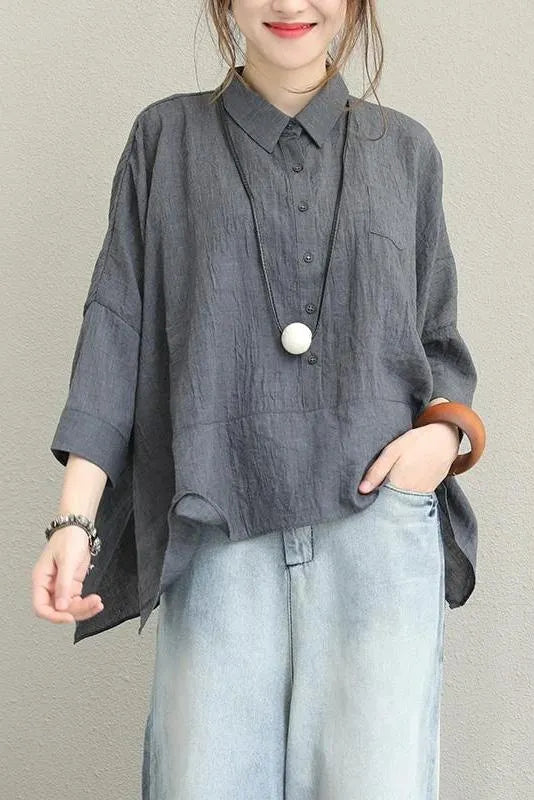 Loose Cotton Shirt Blouse for Autumn