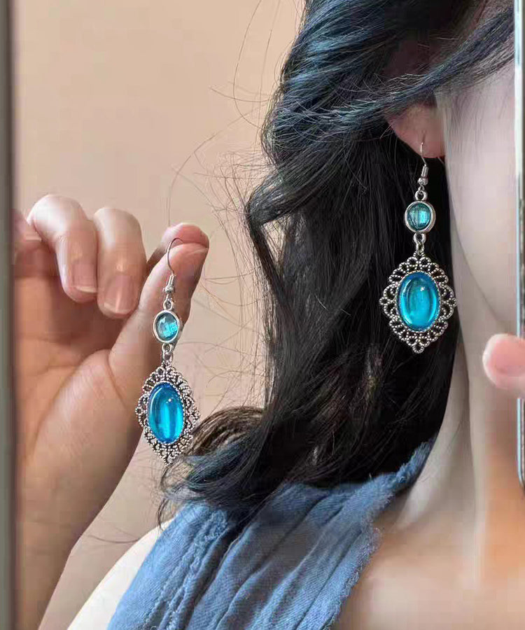 Blue Alloy Resin Crystal Hollow Out Drop Earrings