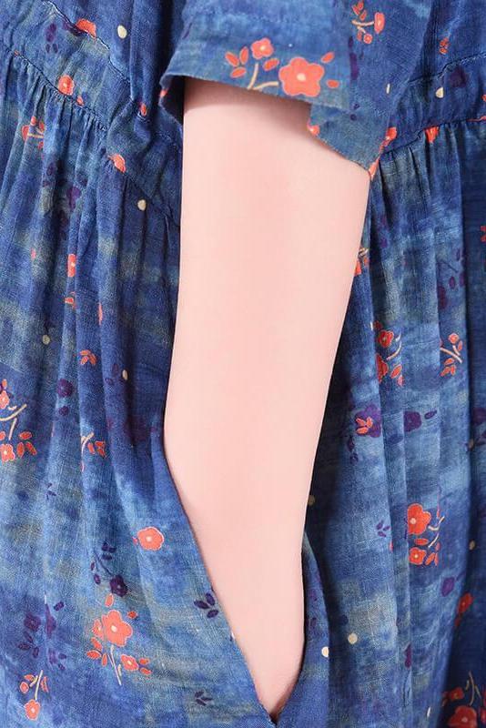 Pleated Lace-up Print Maxi Dress