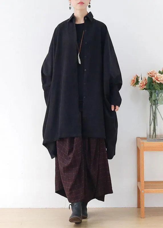 Black Peterpan Collar Asymmetrical Design Fall Cardigans Long Sleeve