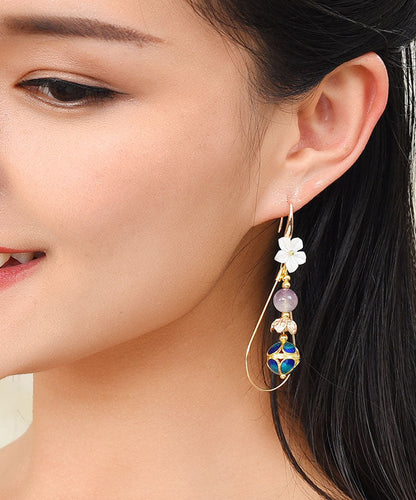 Colorblock Shellfish Flower 14k Gold Drop Earrings
