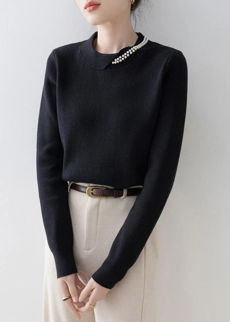Original Design Black Nail Bead Warm Knit Sweaters Winter