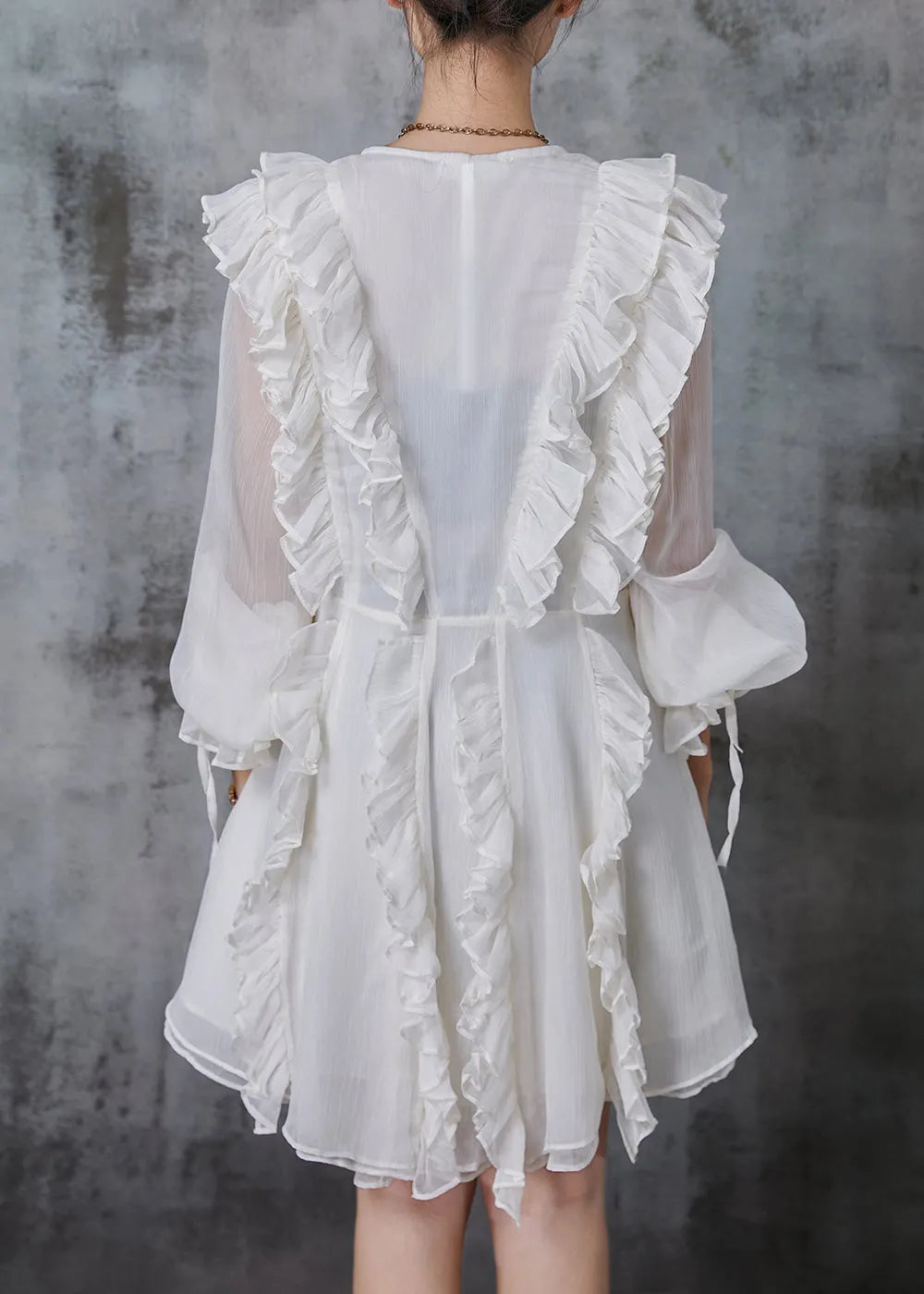 White Ruffled Chiffon Tea Dress Summer