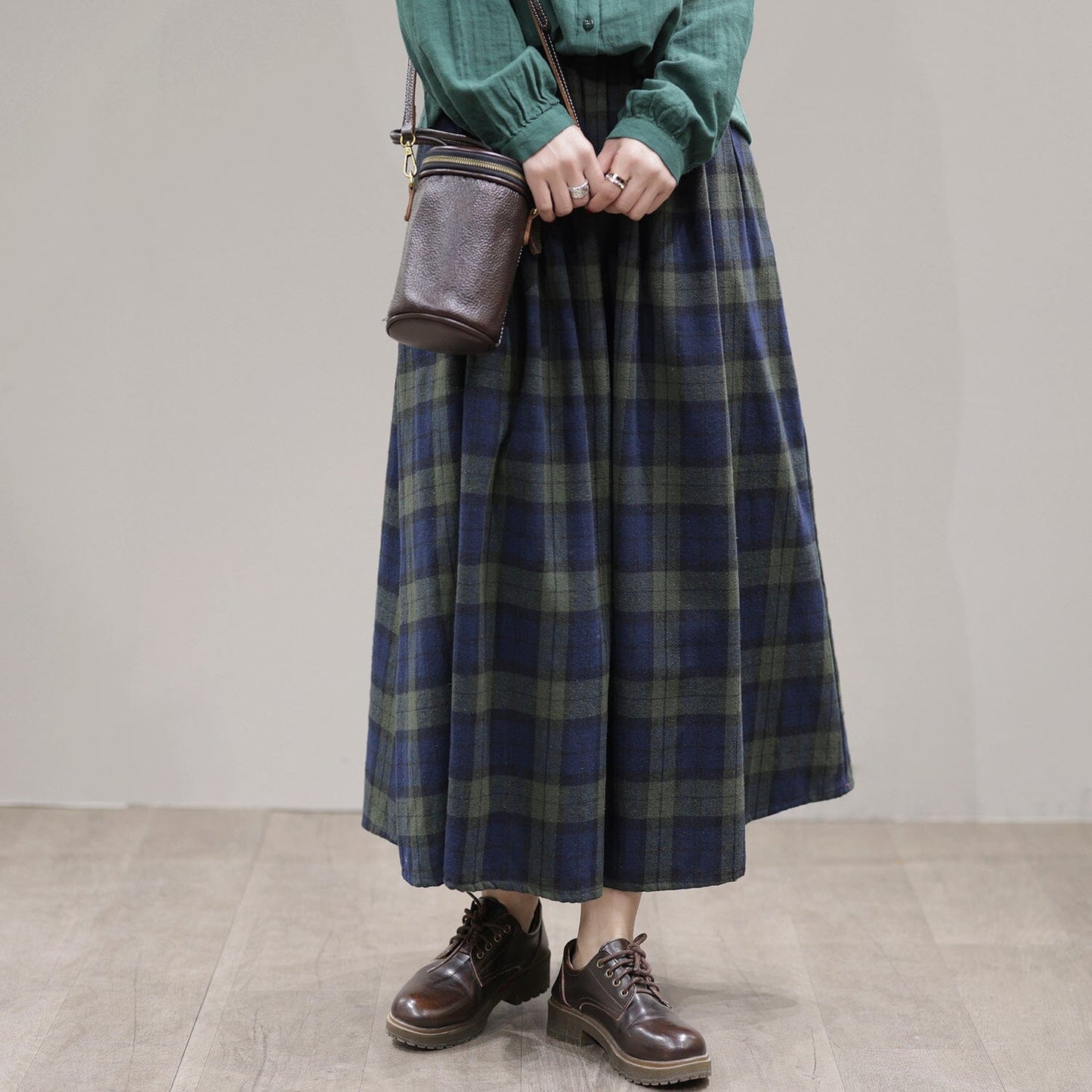 Spring Plaid A-line Cotton Skirt