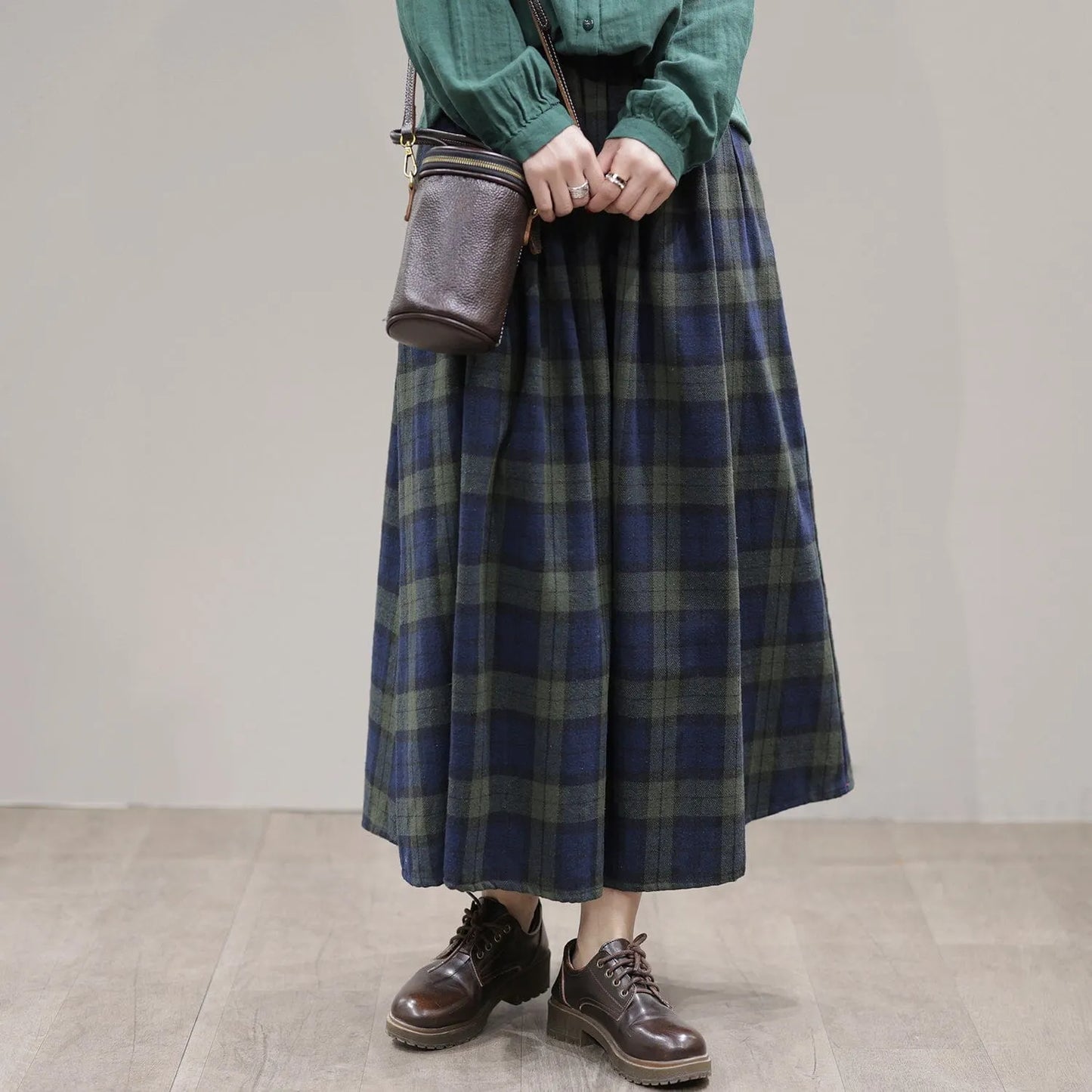 Spring Plaid A-line Cotton Skirt