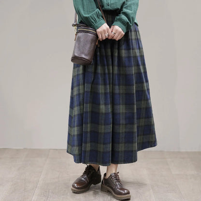 Spring Plaid A-line Cotton Skirt