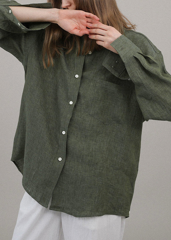 White Peter Pan Collar Linen Shirt Tops Spring
