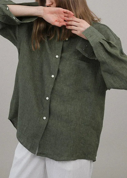 White Peter Pan Collar Linen Shirt Tops Spring