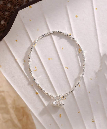 Diy White Sterling Silver Broken Silver Twin Lotus Flowers on One Stalk Charm Bracelet