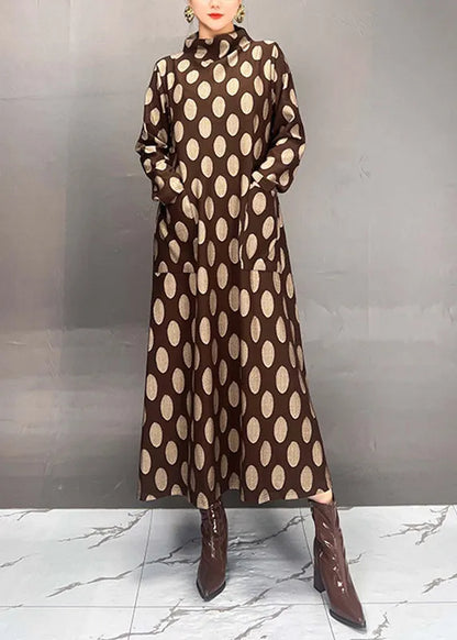Mulberry Turtleneck Dot Print Maxi Dress Fall