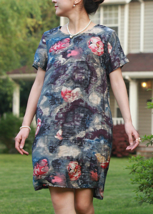 Stylish Red O-neck Print Party Mid Dress Summer
