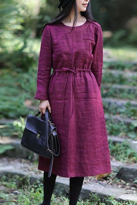 Linen Loose Drawstring Waist Dress