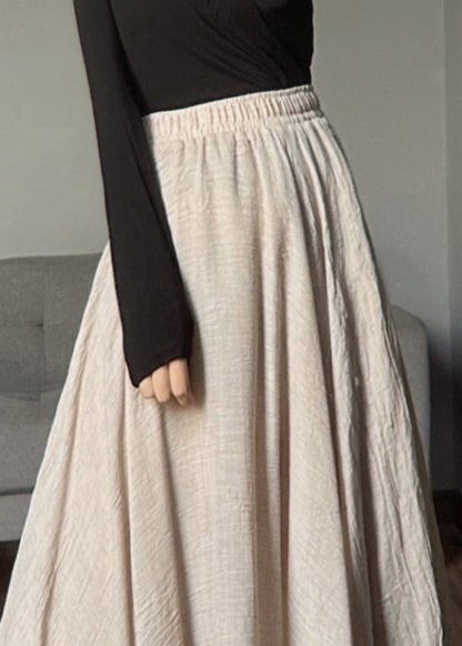 Apricot Elastic Waist Exra Large Hem Linen Skirts Fall