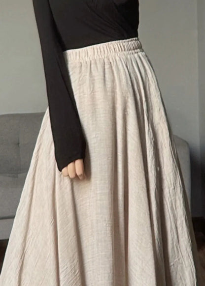 Apricot Elastic Waist Exra Large Hem Linen Skirts Fall