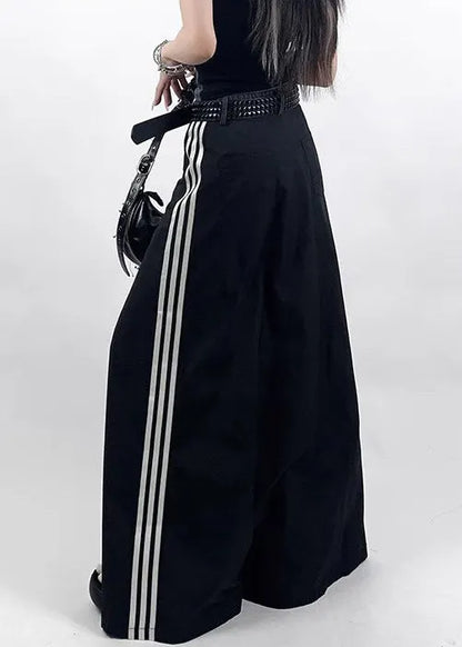 French Black Pockets Side Open Denim Patchwork Skirt Spring