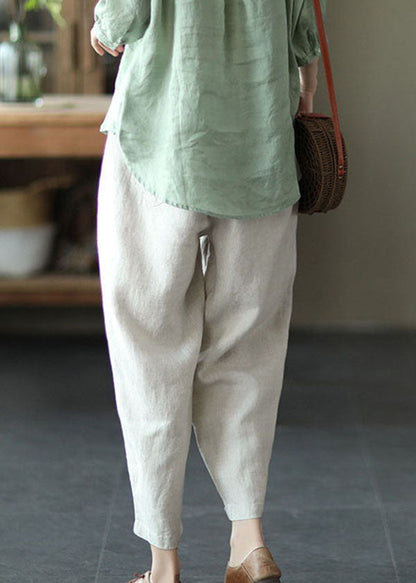 Linen Colour Linen Crop Pants High Waist Patchwork Summer