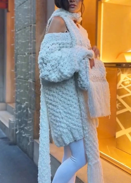 White Slash Neck Hollow Out Knit Sweaters Tops Fall