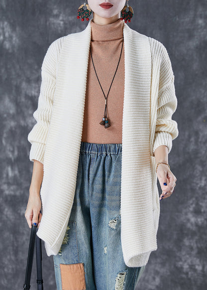 Beige Oversized Pockets Knit Cardigans Fall
