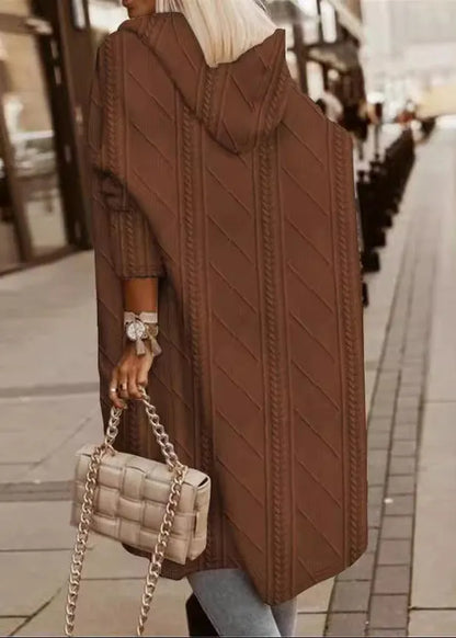 Loose Khaki Hooded Pockets Knit Cardigan Fall