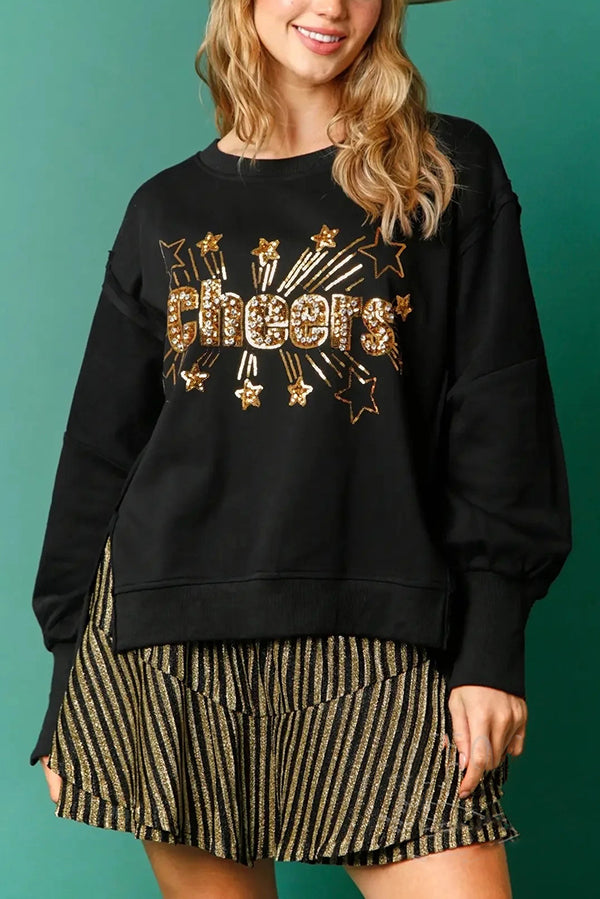Christmas Sequin Casual Crew Neck Long-Sleeve Sweatshirt