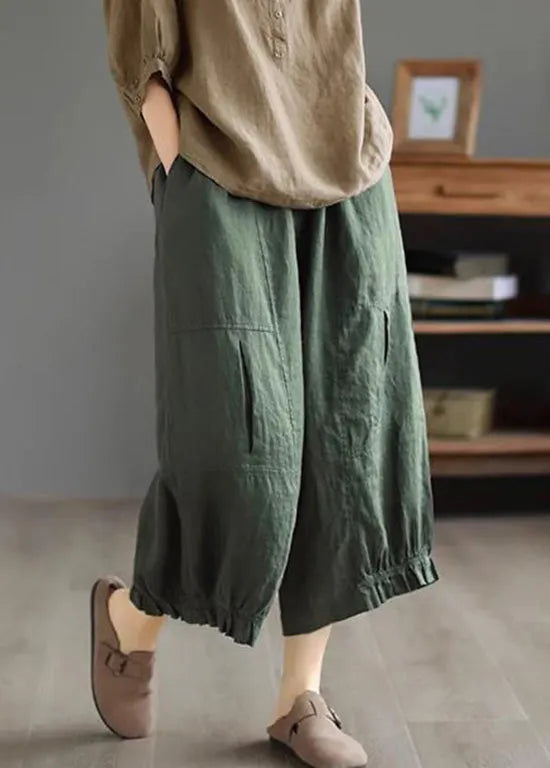 Diy Orange Ruffled Pockets Patchwork Linen Wide Leg Pants Summer