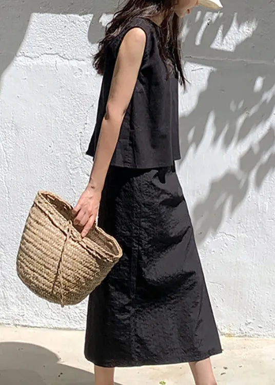 Simple White O Neck Linen T Shirt Tops Sleeveless