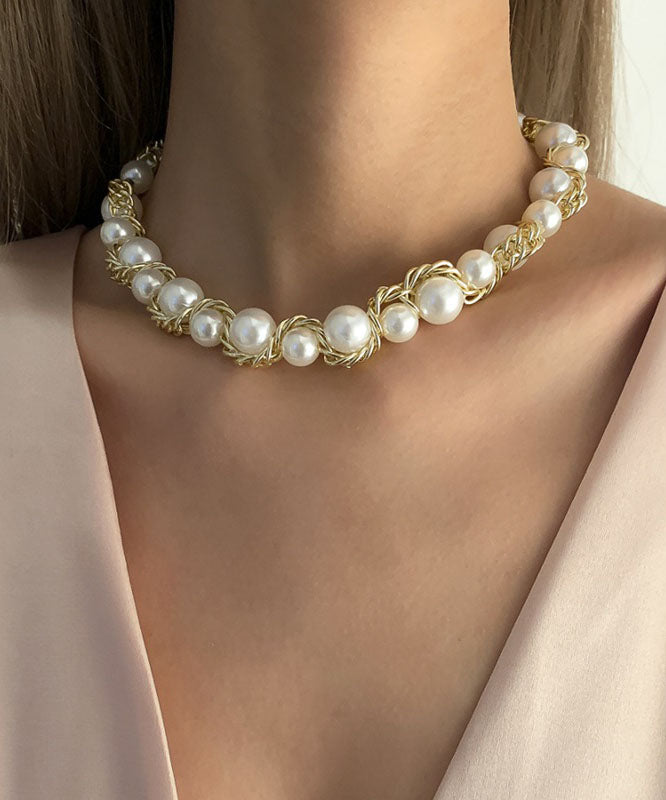 Gold Copper Alloy Pearl Gratuated Bead Necklace