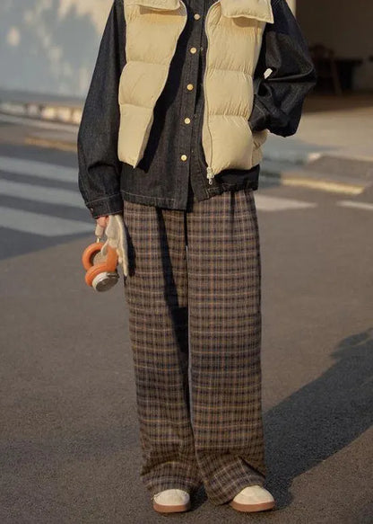 New Plaid High Waist Wide Leg Pants Fall Winter