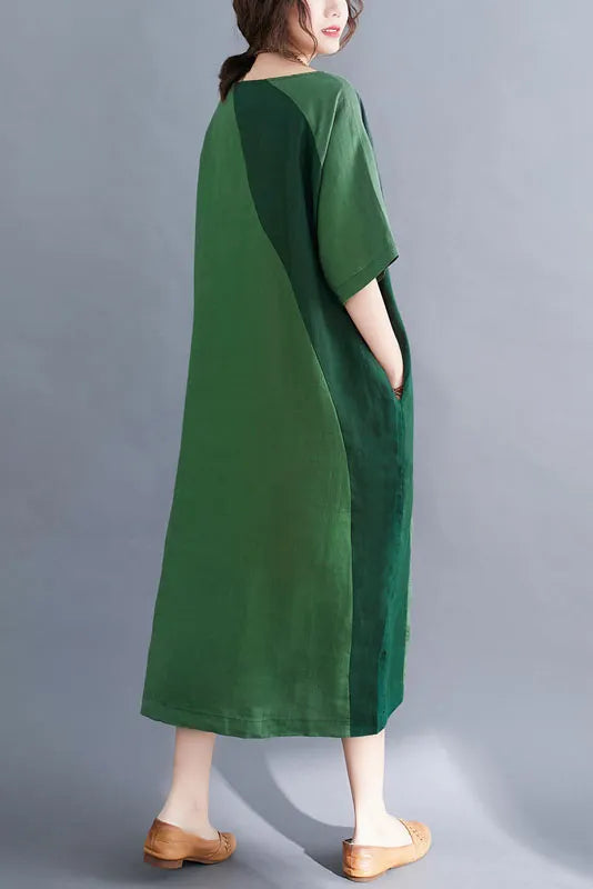 -summer Loose Cotton Linen Stitching Dress