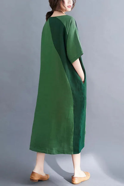 -summer Loose Cotton Linen Stitching Dress