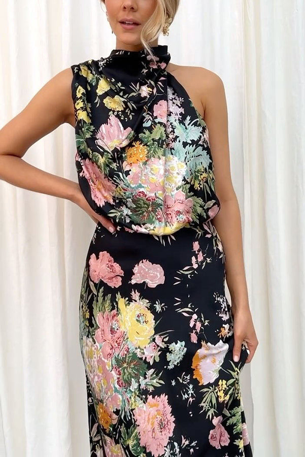 Wine Country Dates Halter Neck Elastic Waist Party Midi Dress