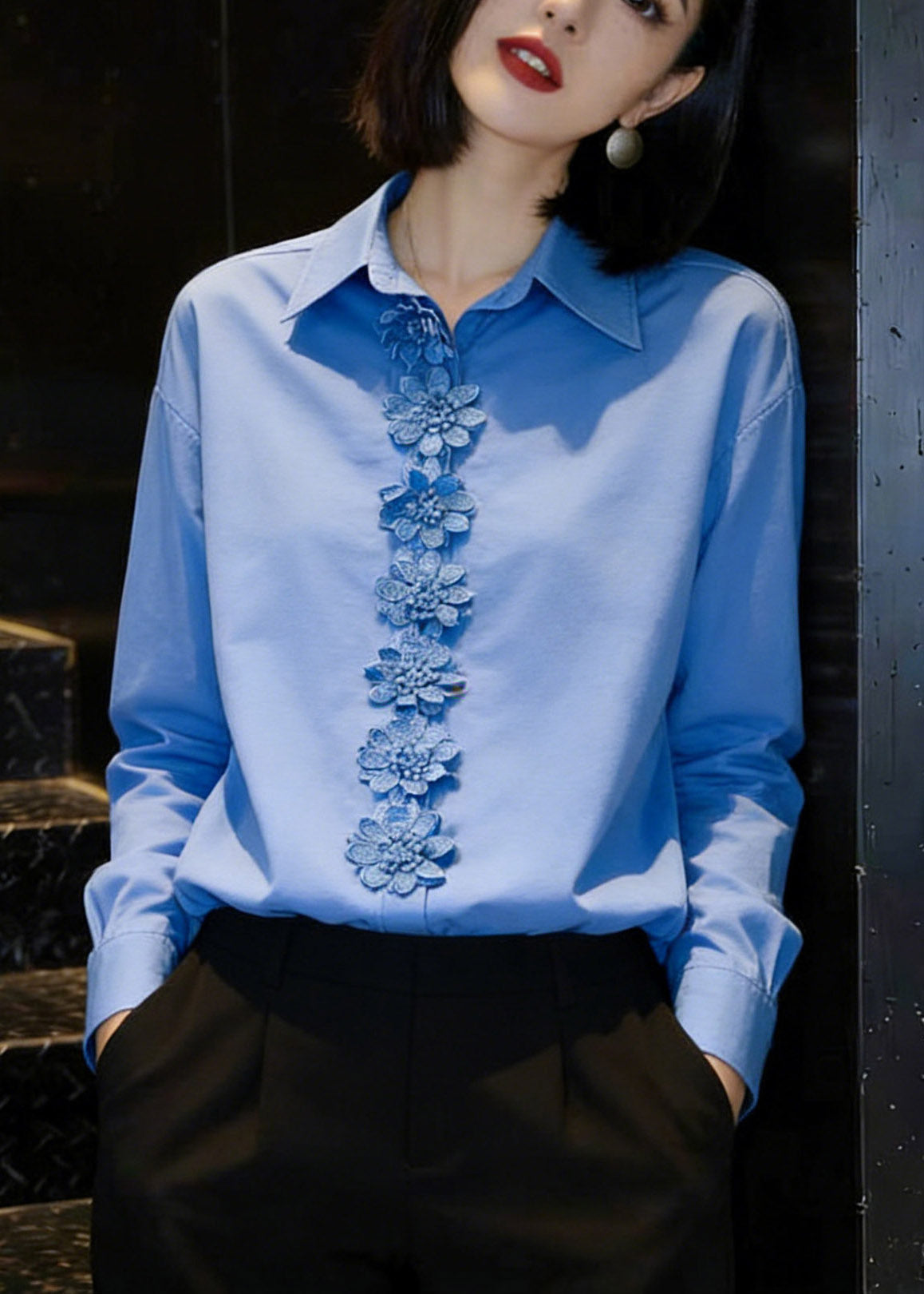 Stylish Blue Peter Pan Collar Shirts Spring