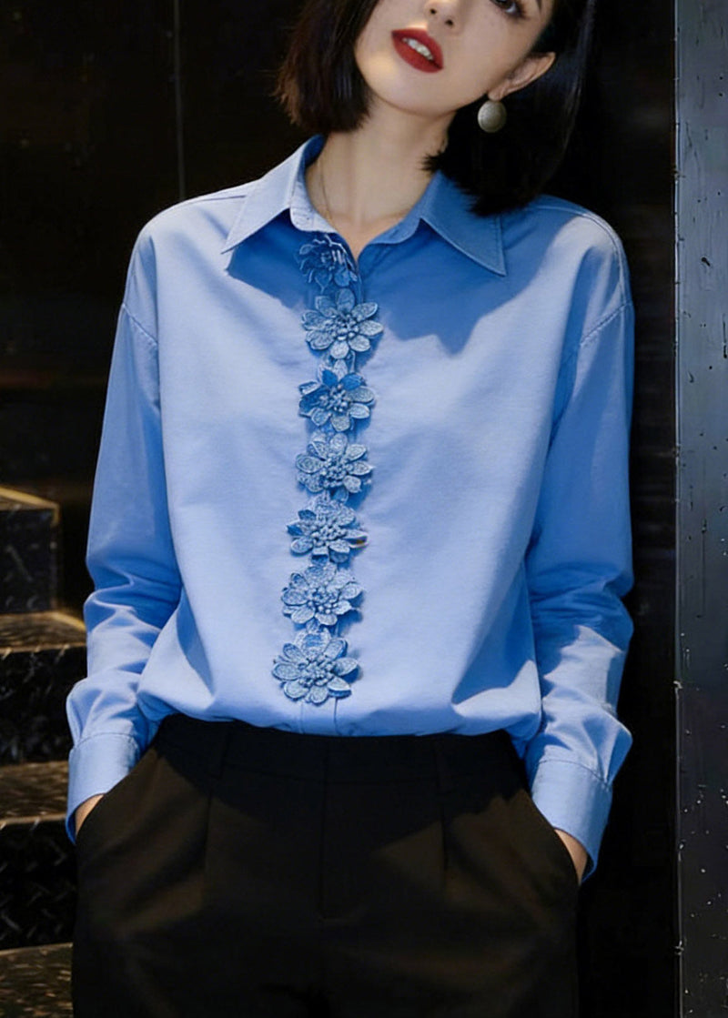 Stylish Blue Peter Pan Collar Shirts Spring