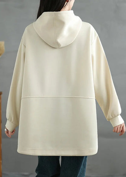 Beige Embroidered Graphic Cotton Sweatshirts Top Spring
