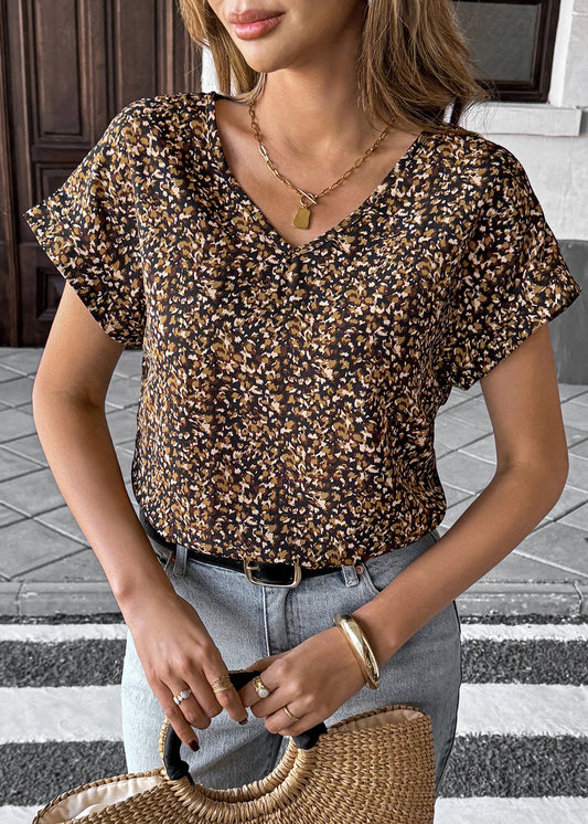 Organic Black V Neck Print Cotton T Shirt Summer