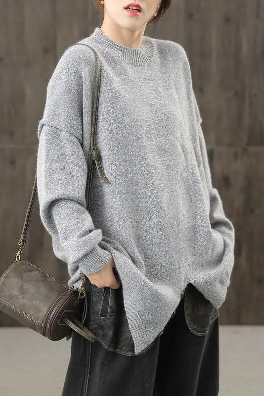 Knitted Button Split Hem Sweater